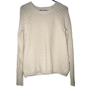 Old Navy Knit Sweater Women’s Sz Medium Ivory Cream Ribbed Knit Cotton Crew Neck